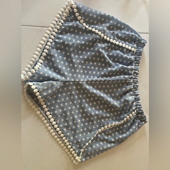 sadie sage Shorts Size XS Made In USA Powder Blue Polka Dots Pom Poms Boho - Picture 1 of 6